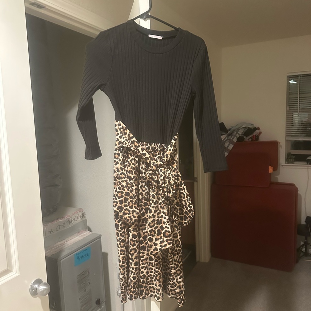 Leopard Print and Black Dress
